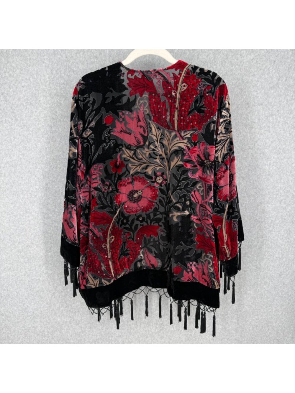 MSK Womens VTG Velvet Burnout Floral Kimono Duster Size L Black Red Whimsy Dark - Picture 5 of 13